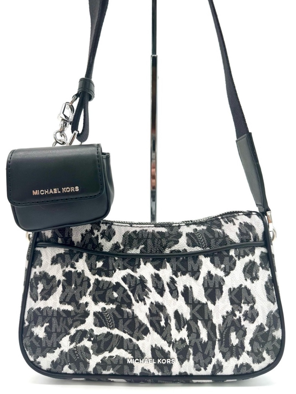 Michael Kors Jet Set Medium Leopard Logo Crossbody Bag W Case for Apple AirPods
